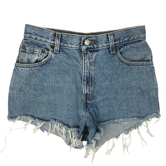 Levi Strauss & Co. Women Blue Denim High Rise Cut Off Hem Mini Jeans Shorts Sz S - Picture 1 of 3